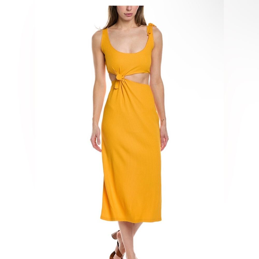 Sandro Paris Yellow Cutout Midi Dress Wedding Guest Party Size M Like New